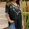Lily | Black Floral-Trim V-Neck Ruffle Sleeve Tunic - Plus