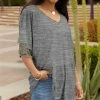 Lily | Gray & Brown Heather V-Neck Ruffle Sleeve Tunic - Women