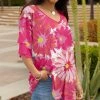 Lily | Pink Daisy V-Neck Ruffle Sleeve Tunic - Plus