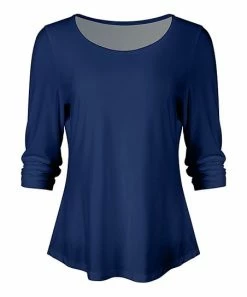 Lily | Dark Blue Shirred-Sleeve Boatneck Top - Women