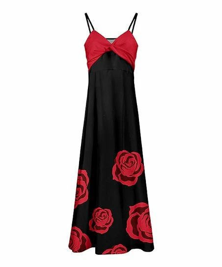 Lily | Black & Red Floral Twist-Front Sleeveless Maxi Dress - Plus 1 Lily | Black & Red Floral Twist-Front Sleeveless Maxi Dress - Plus