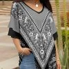 Lily | Gray & Black Floral Tiered-Sleeve V-Neck Tunic - Plus