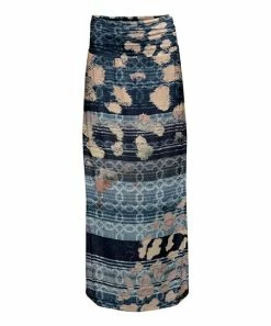 Lily | Navy & Beige Abstract Ruched-Waistband Maxi Skirt - Women
