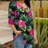 Lily | Green & Fuchsia Hibiscus Ruffle-Sleeve V-Neck Tunic - Plus