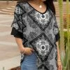 Lily | Gray & Black Arabesque V-Neck Ruffle-Sleeve Tunic - Women