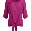 Lily | Fuchsia Boatneck Puff-Sleeve Tie-Hem Top - Women