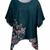 Lily | Teal & Pink Floral Sidetail Dolman-Tunic - Plus