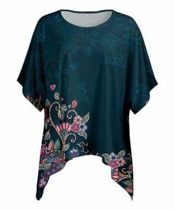 Lily | Teal & Pink Floral Sidetail Dolman-Tunic - Plus