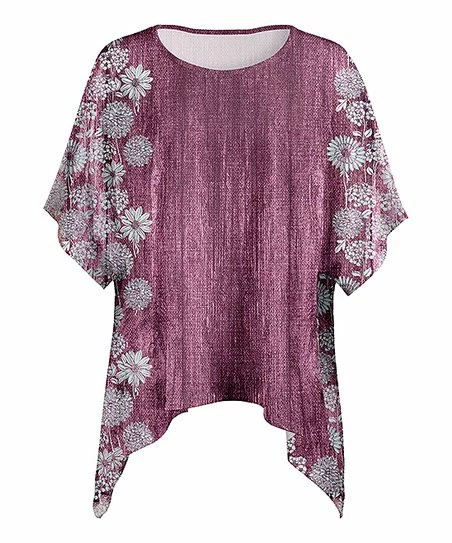 Lily | Mauve & White Floral Sidetail Dolman-Tunic - Women 1 Lily | Mauve & White Floral Sidetail Dolman-Tunic - Women