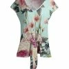 Lily | Aqua & Rose Floral Front-Tie V-Neck Tunic - Women