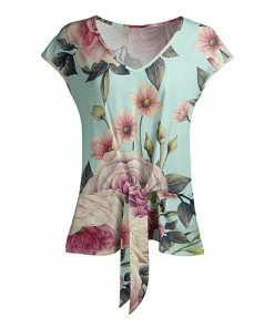 Lily | Aqua & Rose Floral Front-Tie V-Neck Tunic - Women
