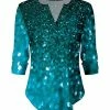 Lily | Teal & Turquoise Glitter-Print Notch-Neck Top - Plus