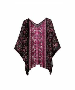 Lily | Black & Mauve Abstract V-Neck Dolman-Sleeve Tunic - Plus