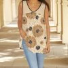 Lily | Beige & Brown Floral V-Neck Sleeveless Tunic - Women