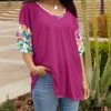 Lily | Fuchsia & Beige Floral V-Neck Ruffle-Sleeve Tunic - Women