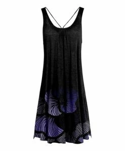 Lily | Black & Purple Abstract Floral Strap-Accent Sleeveless Dress - Women