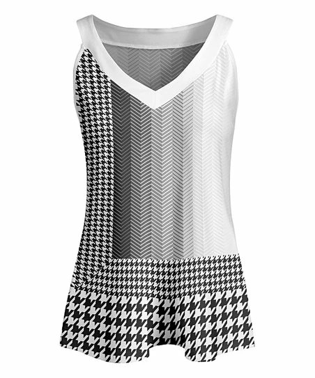 Lily | Black & White Houndstooth Yoke Tank - Plus 1 Lily | Black & White Houndstooth Yoke Tank - Plus