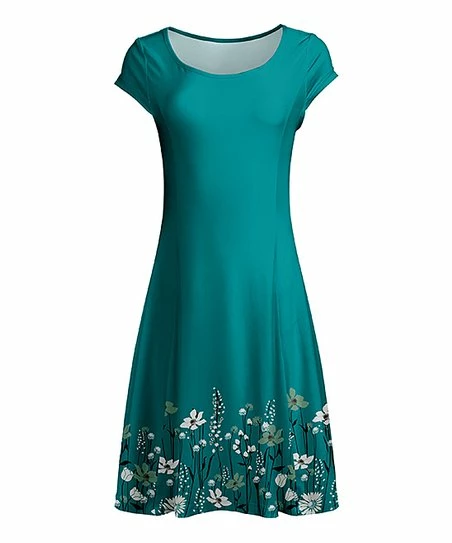 Lily | Turquoise & White Floral Cap-Sleeve Dress - Plus 1 Lily | Turquoise & White Floral Cap-Sleeve Dress - Plus