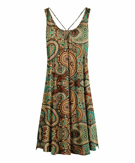 Lily | Brown & Turquoise Paisley Sleeveless Strappy Dress - Women & Plus 1 Lily | Brown & Turquoise Paisley Sleeveless Strappy Dress - Women & Plus
