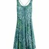 Lily | Teal & Blue Foliage Sleeveless Strappy Dress - Women