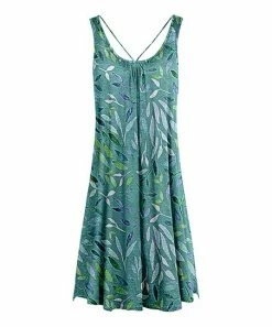 Lily | Teal & Blue Foliage Sleeveless Strappy Dress - Women