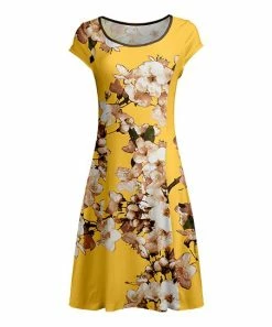 Lily | Yellow & Beige Floral A-Line Dress - Women