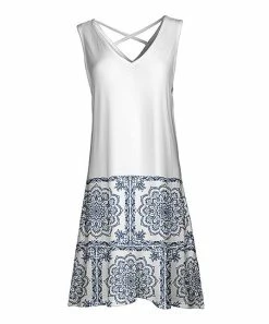 Lily | Navy & White Medallion Crisscross-Back Sleeveless Dress - Women