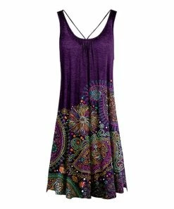 Lily | Purple & Orange Paisley Sleeveless Strappy Dress - Women & Plus