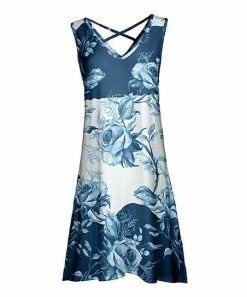 Lily | Blue & White Floral Crisscross-Back Sleeveless Dress - Women