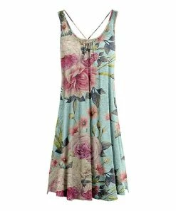 Lily | Mint & Turquoise Floral Sleeveless Strappy Dress - Women