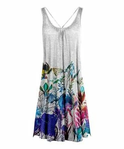 Lily | White & Blue Floral Butterfly Sleeveless Strappy Dress - Women