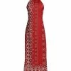 Lily | Red & White Abstract Sleeveless High-Neck Maxi Dress - Women