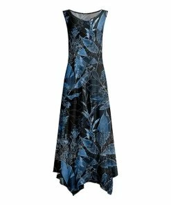 Lily | Black & Blue Floral Sleeveless Maxi Dress - Plus
