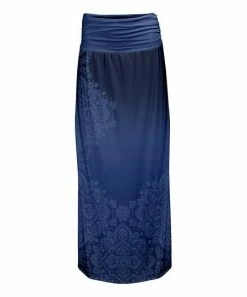 Lily | Navy & Blue Paisley Ruched-Waist Maxi Skirt - Women