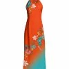 Lily | Orange & Turquoise Floral Sleeveless High-Neck Maxi Dress - Women