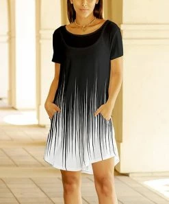 Lily | Black & White Abstract Ombré Shift Dress - Women & Plus