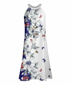 Lily | White & Blue Floral Yoke Dress - Women