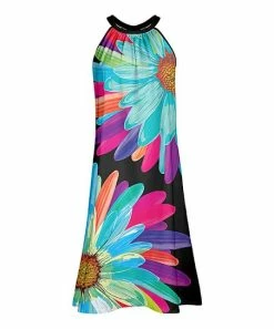 Lily | Black & Aqua Floral Yoke Dress - Women