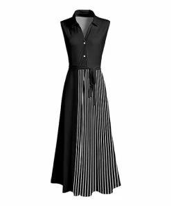Lily | Black & White Stripe Sleeveless Maxi Shirt Dress - Women