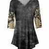 Lily | Gray & Beige Floral Three-Quarter Sleeve V-Neck Tunic - Plus
