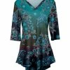 Lily | Teal & Black Floral Paisley Three-Quarter Sleeve V-Neck Tunic - Women