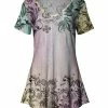 Lily | Pastel Floral Short-Sleeve V-Neck Tunic - Women