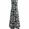 Lily | Black & White Abstract Asymmetrical-Hem Maxi Dress - Women