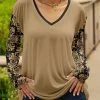 Lily | Beige & Black Abstract Long-Sleeve V-Neck Tunic - Women