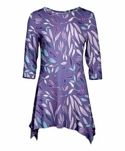 Lily | Lavender & Purple Leaf Three-Quarter Sleeve Sidetail Tunic - Women