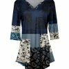 Lily | Navy & Cream Floral Patchwork Three-Quarter Sleeve V-Neck Tunic - Women & Plus