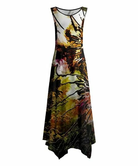 Lily | Black & Olive Abstract Asymmetrical-Hem Maxi Dress - Women 1 Lily | Black & Olive Abstract Asymmetrical-Hem Maxi Dress - Women
