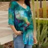 Lily | Blue & Turquoise Watercolor Ruffle-Sleeve V-Neck Tunic - Women & Plus