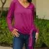 Lily | Fuchsia Tie-Hem V-Neck Top - Plus