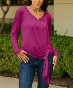 Lily | Fuchsia Tie-Hem V-Neck Top - Plus